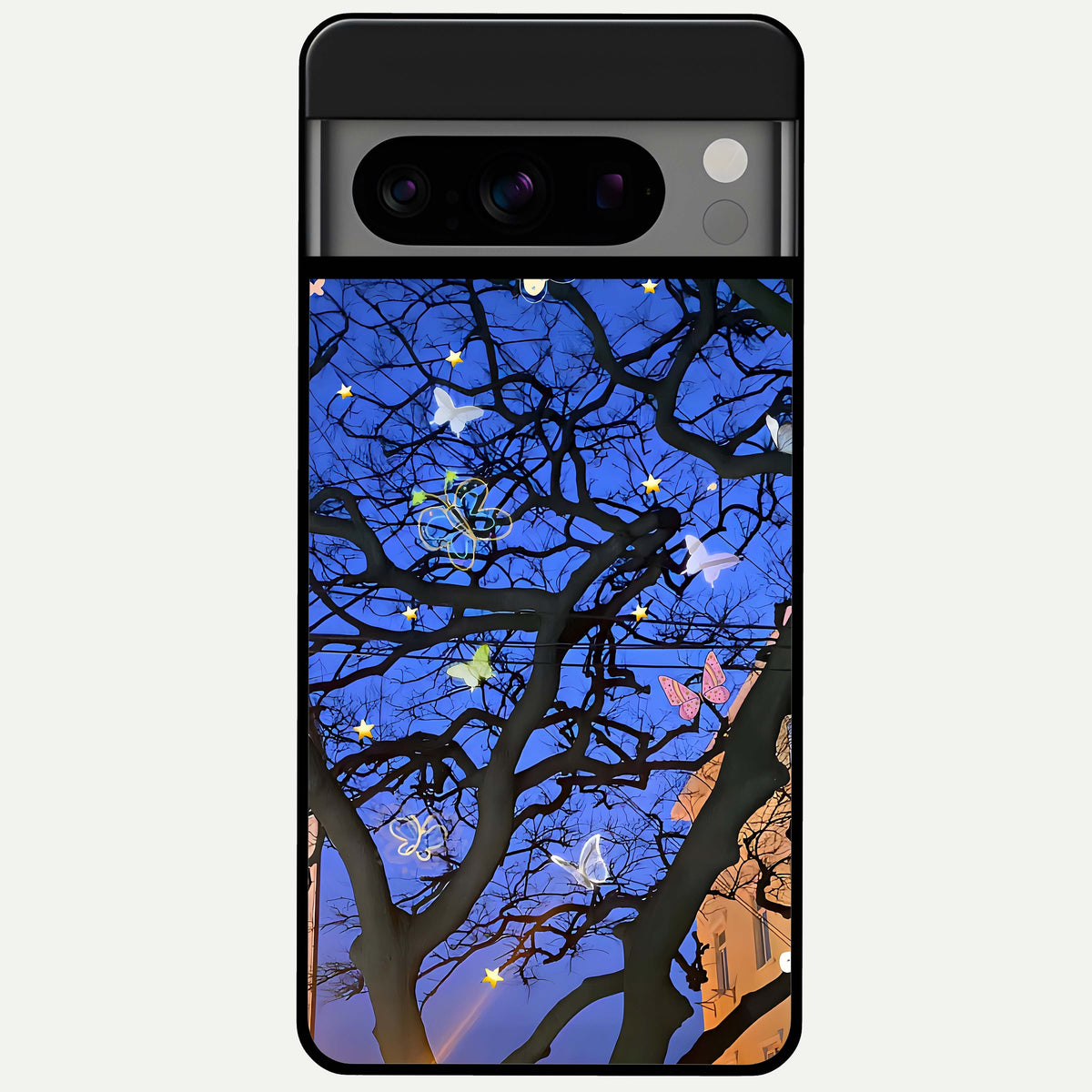  Butterfly Night Magic Glass Case For Google Pixel 8 Pro back cover – full design glossy printed glass finish