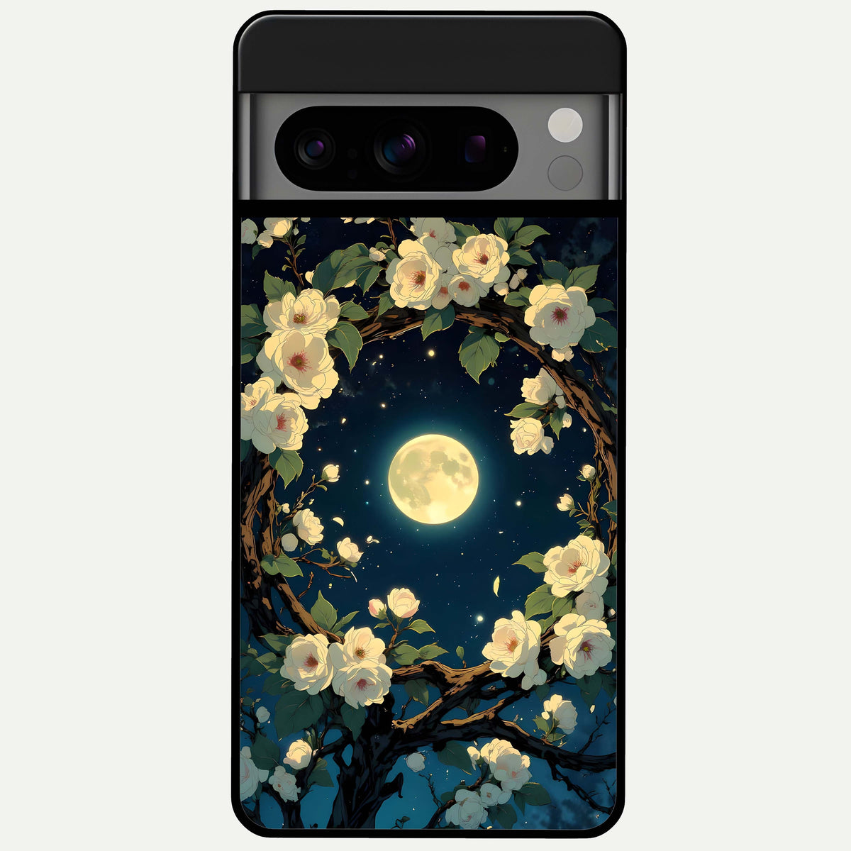  Celestial Moon And Flower Glass Case For Google Pixel 8 Pro back cover – full design glossy printed glass finish