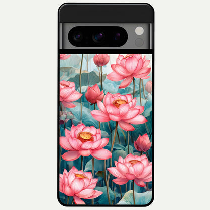  Celestial Pink Lotus Glass Case For Google Pixel 8 Pro back cover – full design glossy printed glass finish