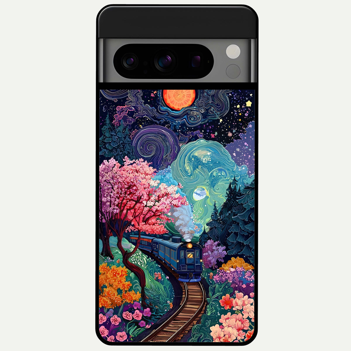  Celestial Train Journey Glass Case For Google Pixel 8 Pro back cover – full design glossy printed glass finish