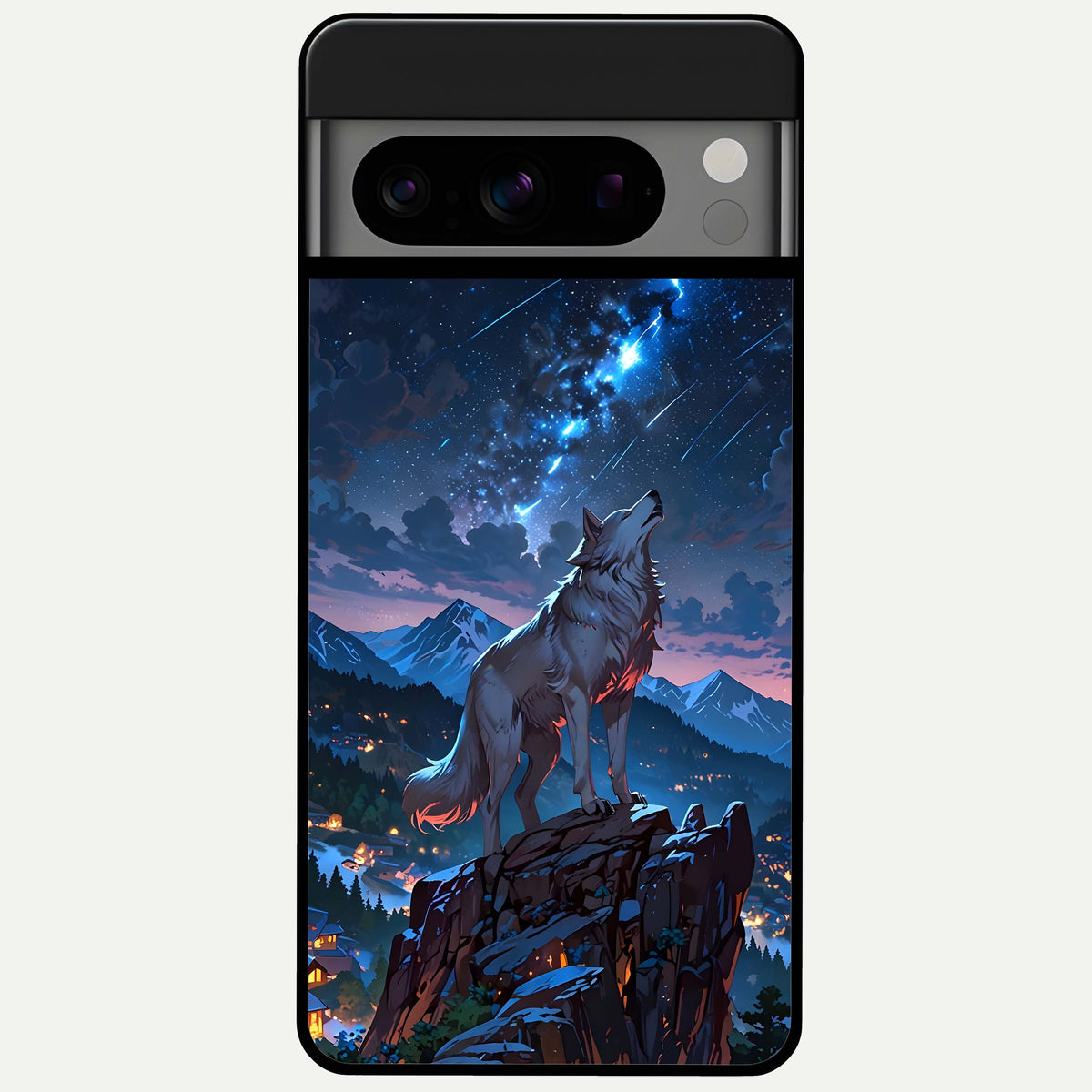  Celestial Wolf Howl Glass Case For Google Pixel 8 Pro back cover – full design glossy printed glass finish