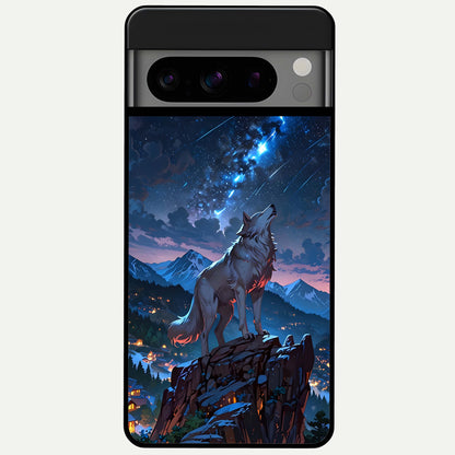  Celestial Wolf Howl Glass Case For Google Pixel 8 Pro back cover – full design glossy printed glass finish