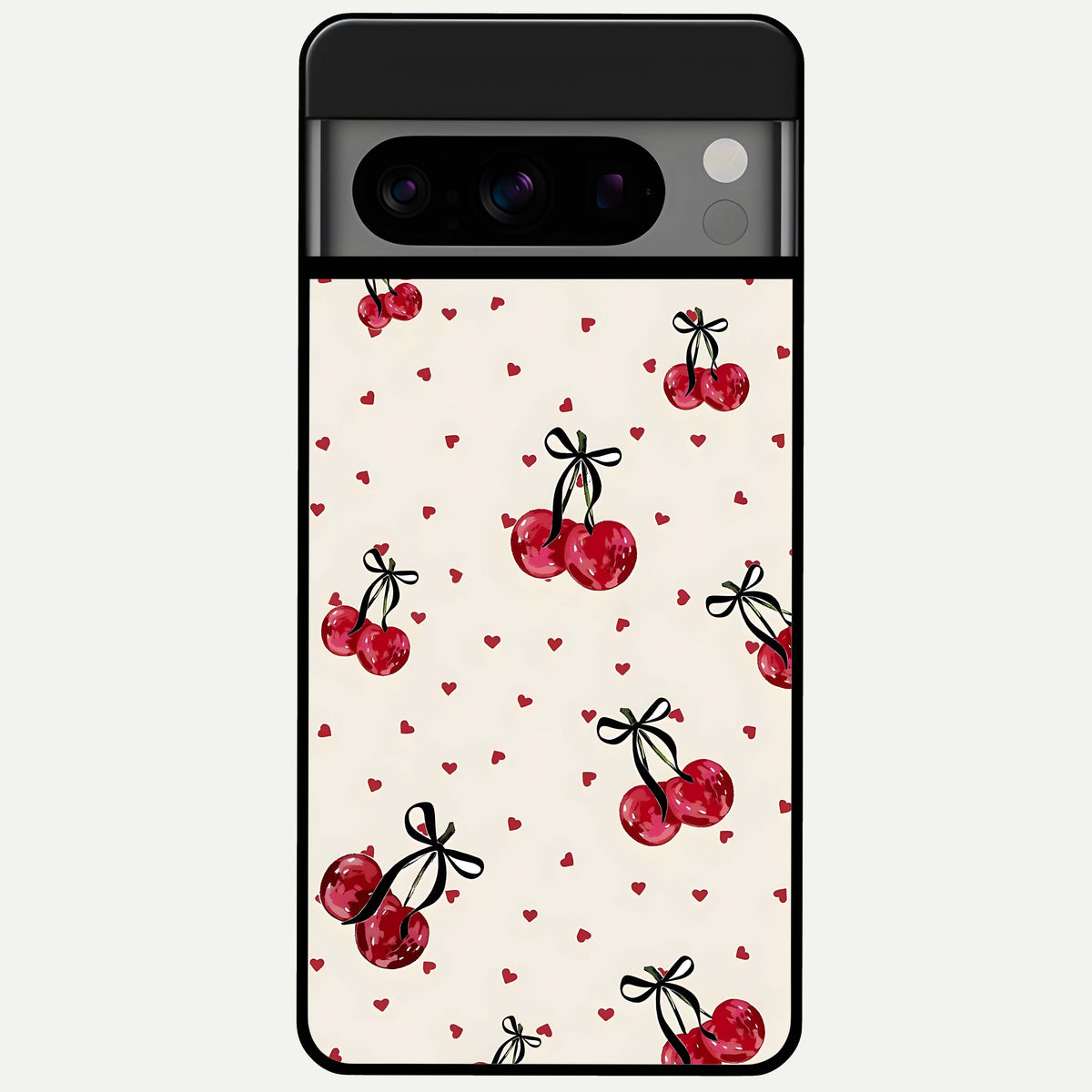  Cherry Heart Bow Glass Case For Google Pixel 8 Pro back cover – full design glossy printed glass finish