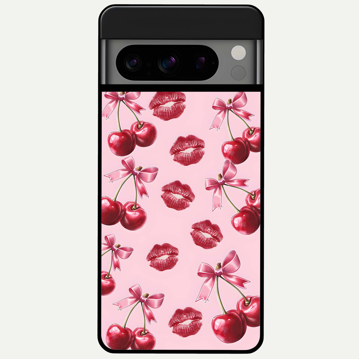  Cherry With Lips Glass Case For Google Pixel 8 Pro back cover – full design glossy printed glass finish
