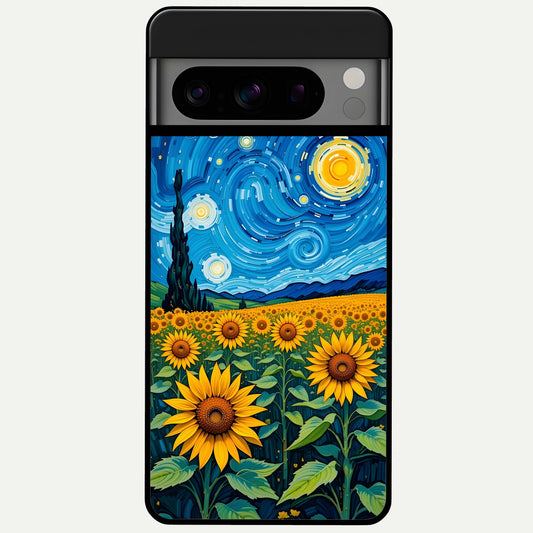  Starry Sunflower Dreams Glass Case For Google Pixel 8 Pro back cover – full design glossy printed glass finish