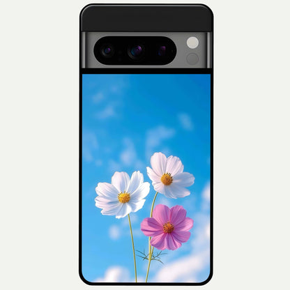  Tripple Flowers With Sky Glass Case For Google Pixel 8 Pro back cover – full design glossy printed glass finish