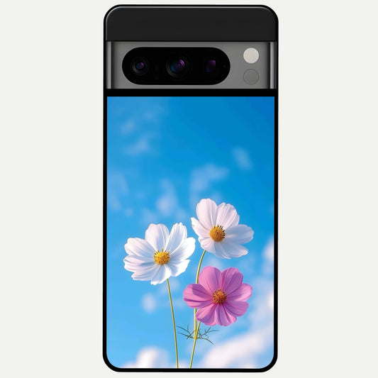  Tripple Flowers With Sky Glass Case For Google Pixel 8 Pro back cover – full design glossy printed glass finish