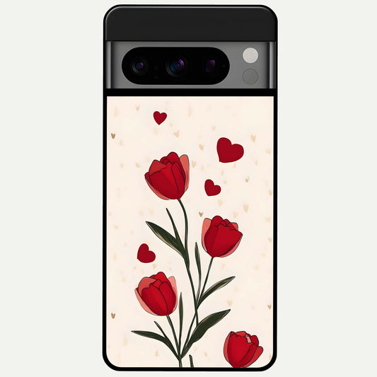  Tulip With Heart Glass Case For Google Pixel 8 Pro back cover – full design glossy printed glass finish