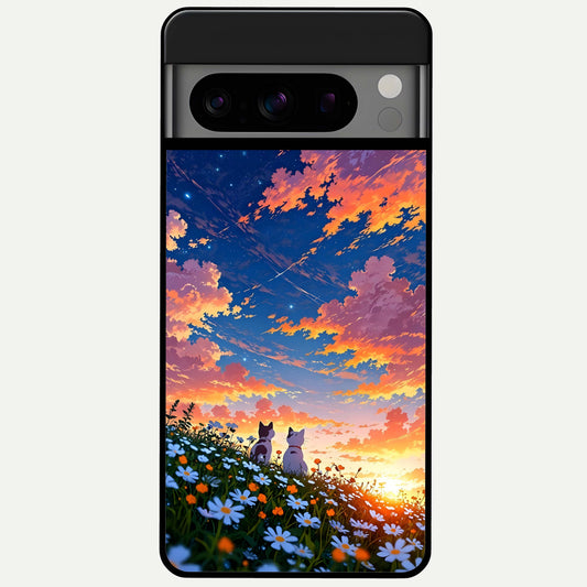  Two Cats Friends Glass Case For Google Pixel 8 Pro back cover – full design glossy printed glass finish
