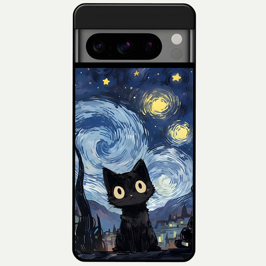  Van Gogh Cat Glass Case For Google Pixel 8 Pro back cover – full design glossy printed glass finish