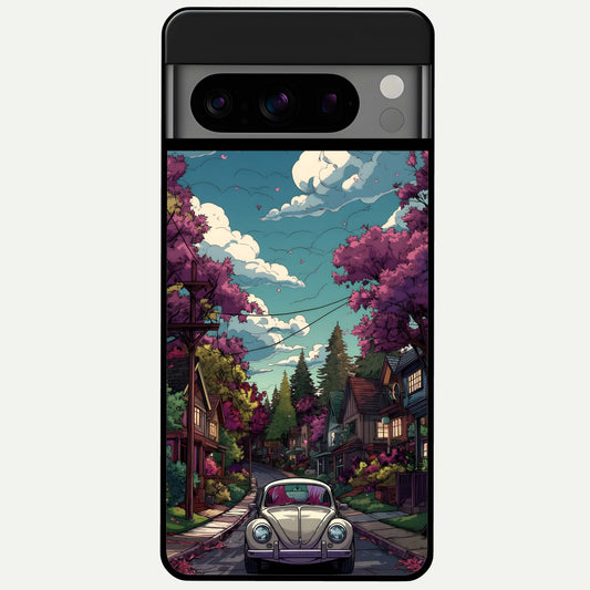  Vintage Street Drive Glass Case For Google Pixel 8 Pro back cover – full design glossy printed glass finish