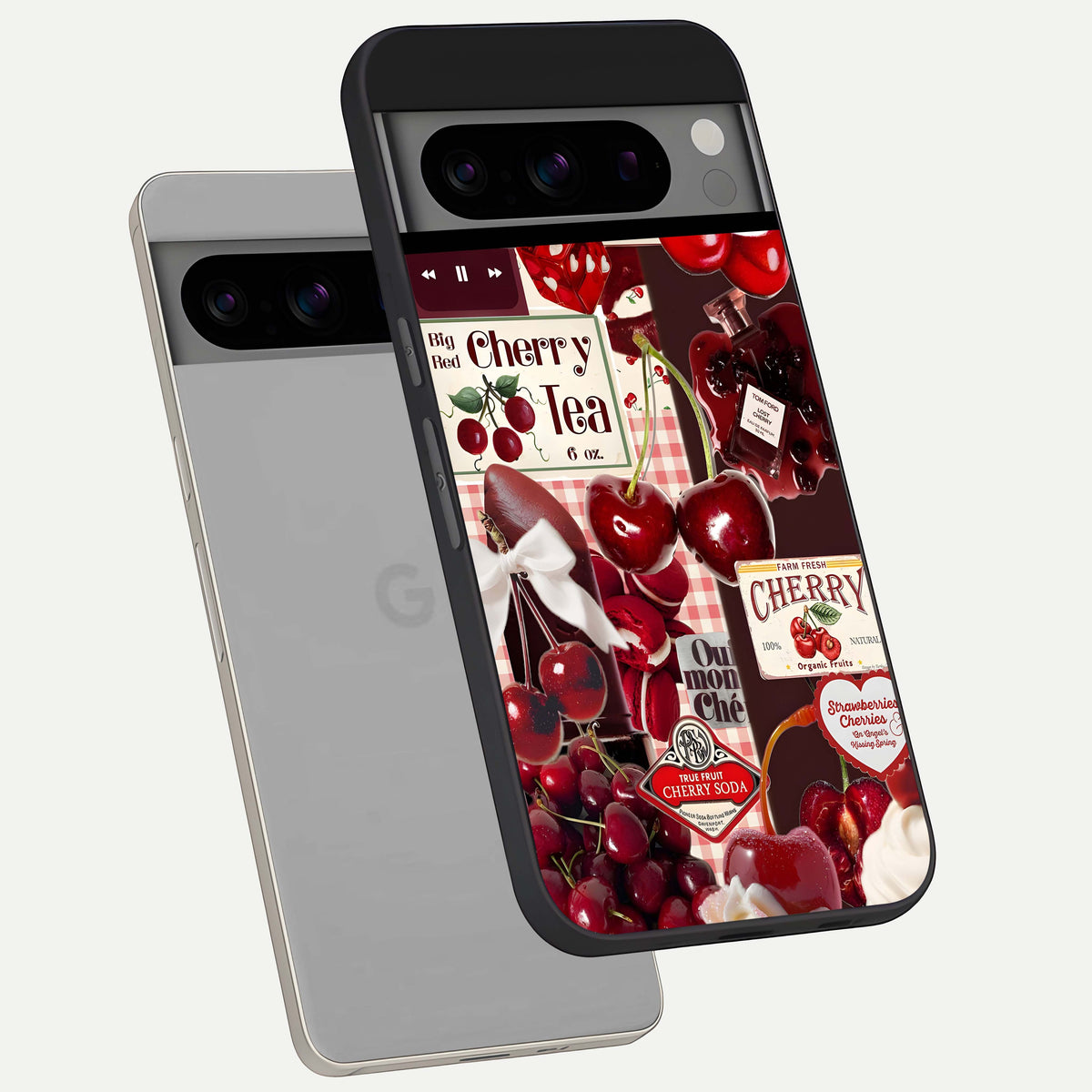  Aesthetic Cherry Tea phone case For Google Pixel 8 Pro showing premium glass back cover with detailed artwork