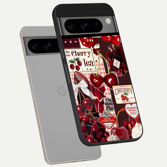  Aesthetic Cherry Tea phone case For Google Pixel 8 Pro showing premium glass back cover with detailed artwork