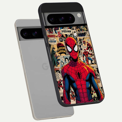  Aesthetic Spider phone case For Google Pixel 8 Pro showing premium glass back cover with detailed artwork