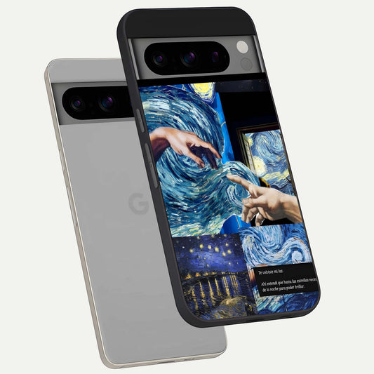  Aesthetic Vando Hands phone case For Google Pixel 8 Pro showing premium glass back cover with detailed artwork