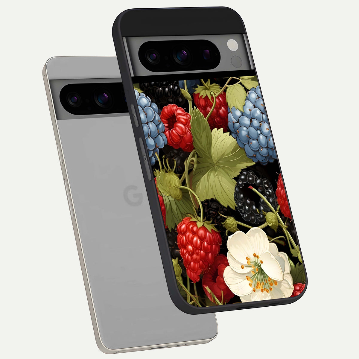  Berry Bloom Charm phone case For Google Pixel 8 Pro showing premium glass back cover with detailed artwork