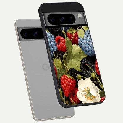  Berry Bloom Charm phone case For Google Pixel 8 Pro showing premium glass back cover with detailed artwork