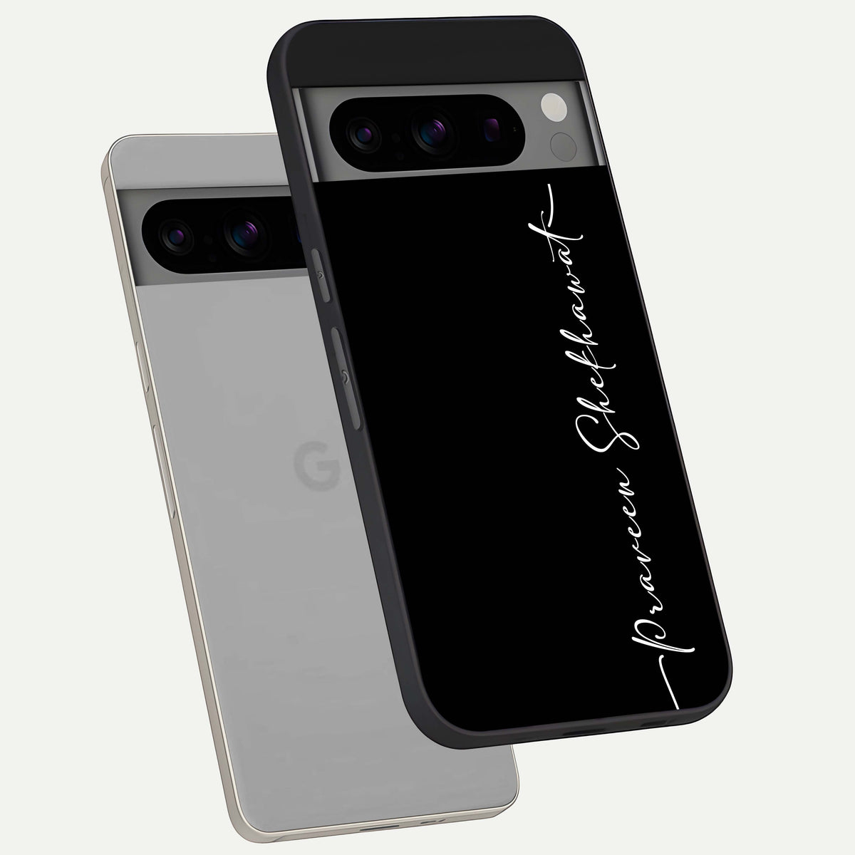  Black Tune Custom Name phone case For Google Pixel 8 Pro showing premium glass back cover with detailed artwork