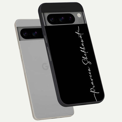  Black Tune Custom Name phone case For Google Pixel 8 Pro showing premium glass back cover with detailed artwork
