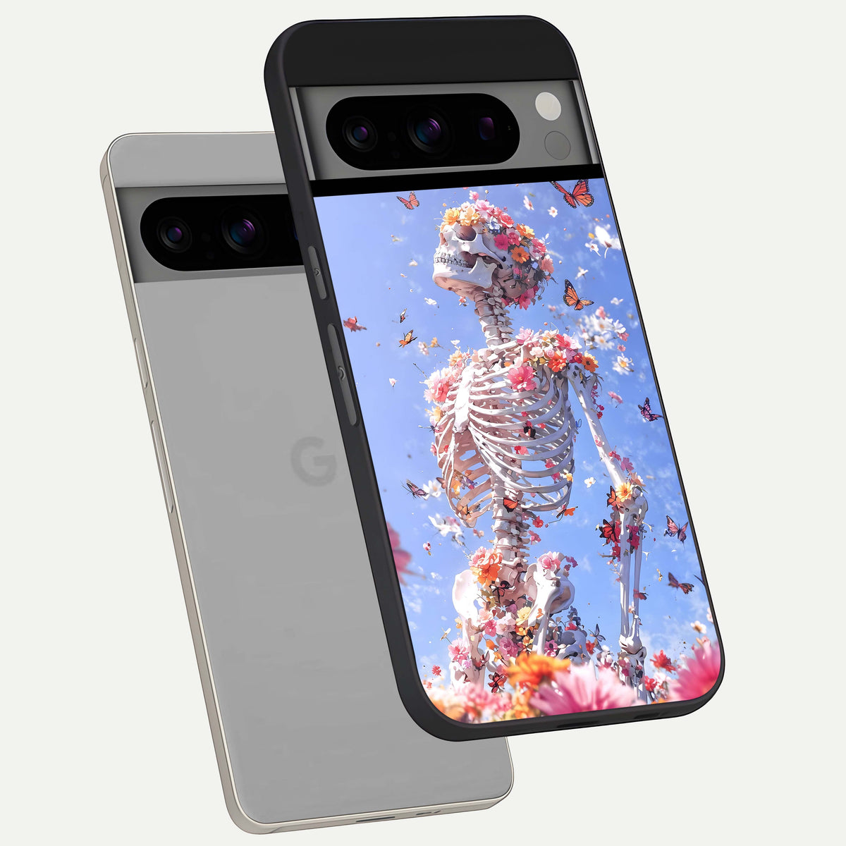  Bloom Beyond Bones phone case For Google Pixel 8 Pro showing premium glass back cover with detailed artwork
