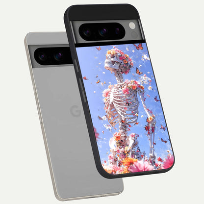  Bloom Beyond Bones phone case For Google Pixel 8 Pro showing premium glass back cover with detailed artwork