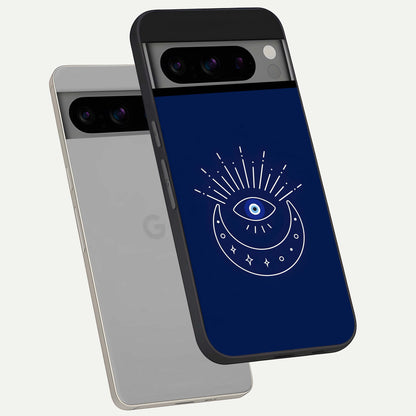  Blue Evil Eye phone case For Google Pixel 8 Pro showing premium glass back cover with detailed artwork