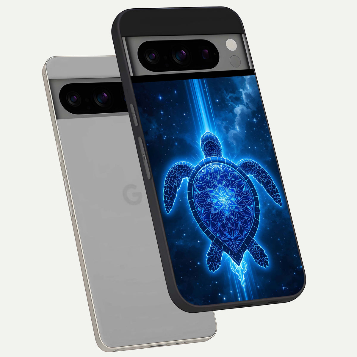 Blue Galaxy Turtle phone case For Google Pixel 8 Pro showing premium glass back cover with detailed artwork