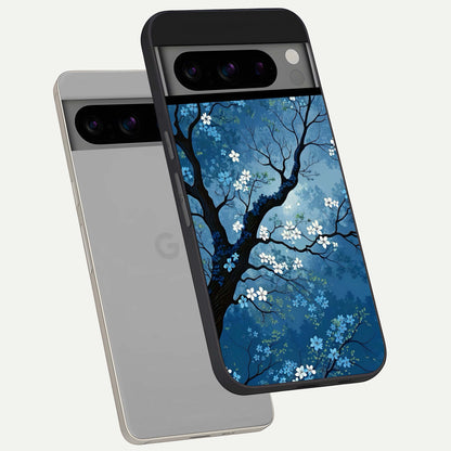  Blue Tree Serenity phone case For Google Pixel 8 Pro showing premium glass back cover with detailed artwork