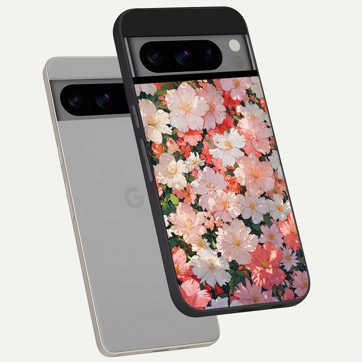  Blush Bloom Field phone case For Google Pixel 8 Pro showing premium glass back cover with detailed artwork