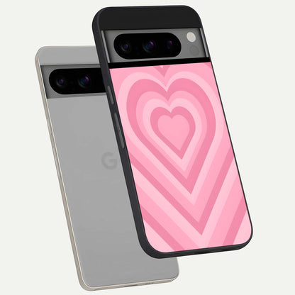  Blush Heart Waves phone case For Google Pixel 8 Pro showing premium glass back cover with detailed artwork