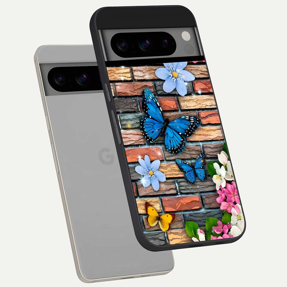  Brick Bloom Flight phone case For Google Pixel 8 Pro showing premium glass back cover with detailed artwork