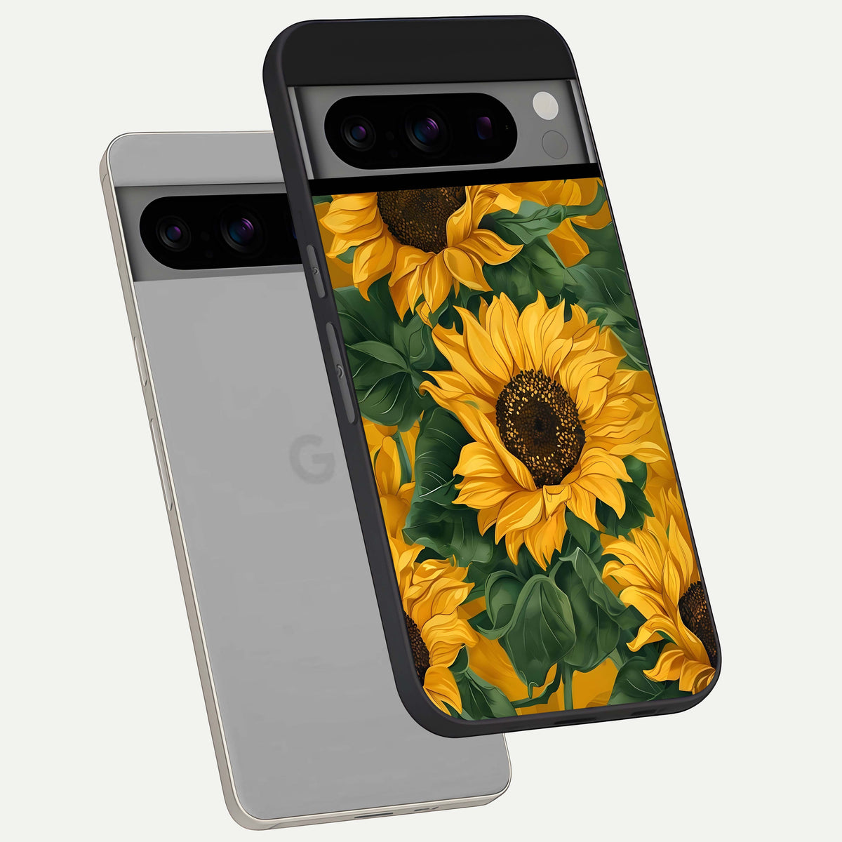  Bright Sunflower Bloom phone case For Google Pixel 8 Pro showing premium glass back cover with detailed artwork