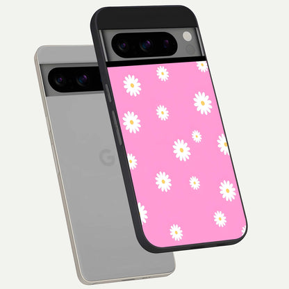  Bubblegum Daisy Pop phone case For Google Pixel 8 Pro showing premium glass back cover with detailed artwork