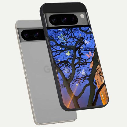  Butterfly Night Magic phone case For Google Pixel 8 Pro showing premium glass back cover with detailed artwork