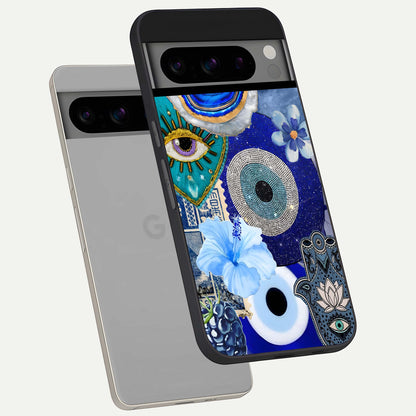  Celestial Blue Vision phone case For Google Pixel 8 Pro showing premium glass back cover with detailed artwork