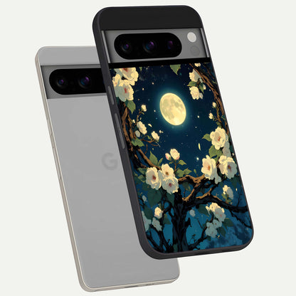  Celestial Moon And Flower phone case For Google Pixel 8 Pro showing premium glass back cover with detailed artwork