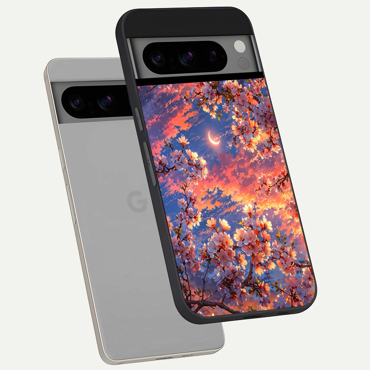  Celestial Sakura Sunset phone case For Google Pixel 8 Pro showing premium glass back cover with detailed artwork