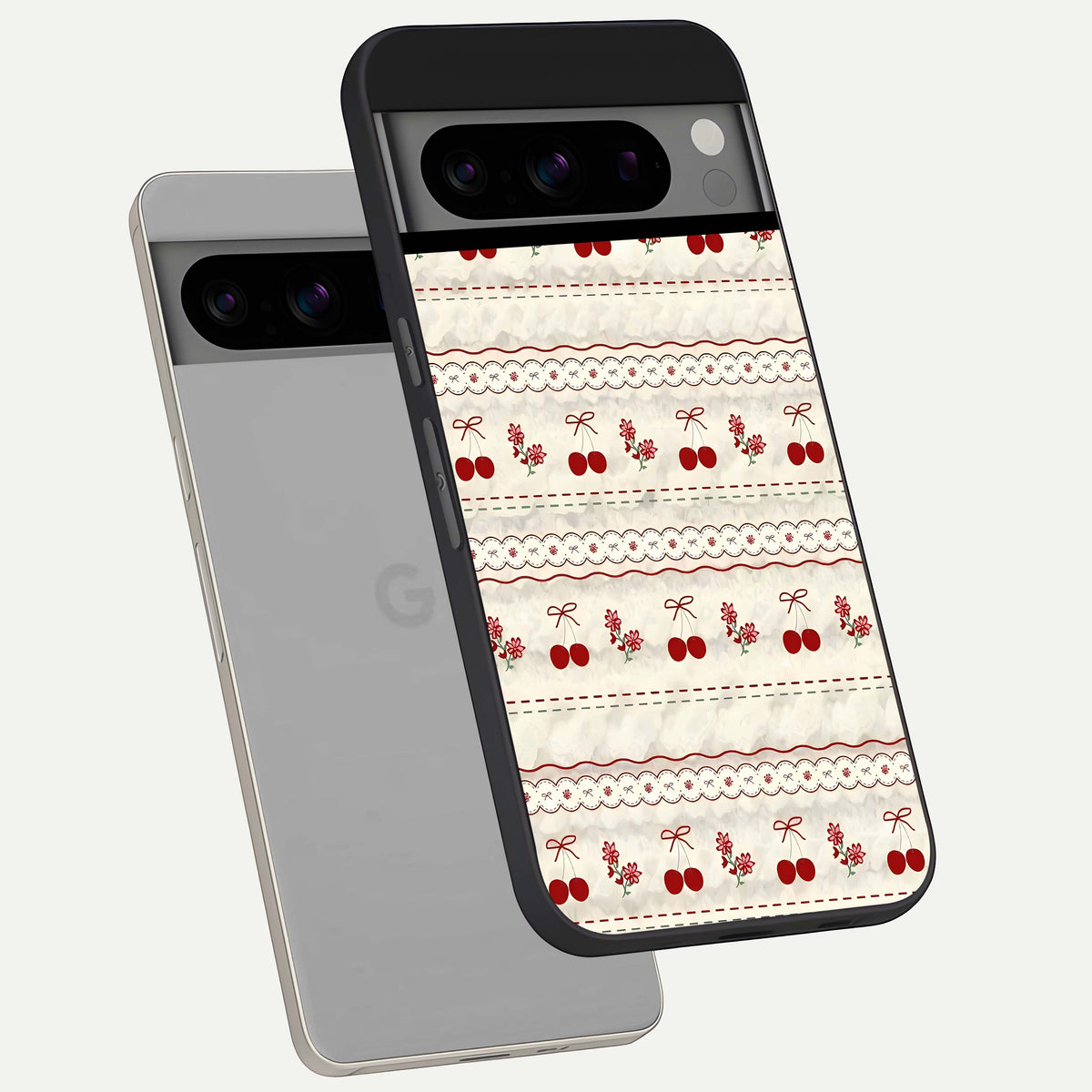 Cherry Bloom Charm phone case For Google Pixel 8 Pro showing premium glass back cover with detailed artwork