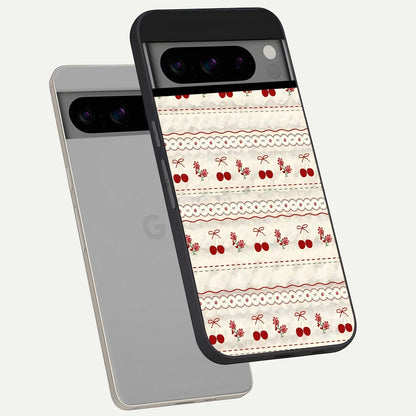  Cherry Bloom Charm phone case For Google Pixel 8 Pro showing premium glass back cover with detailed artwork