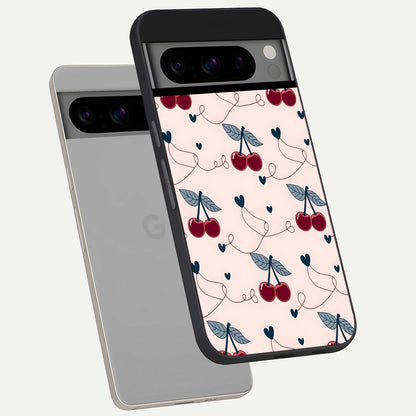  Cherry Heart Line phone case For Google Pixel 8 Pro showing premium glass back cover with detailed artwork