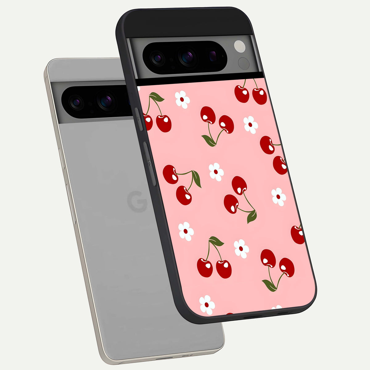  Cherry Love Mood phone case For Google Pixel 8 Pro showing premium glass back cover with detailed artwork