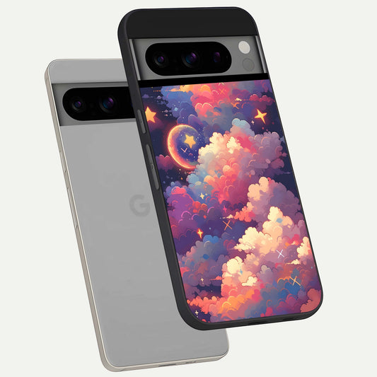  Starlit Dream Clouds phone case For Google Pixel 8 Pro showing premium glass back cover with detailed artwork
