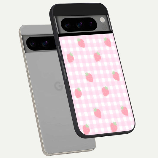  Strawberry Picnic Love phone case For Google Pixel 8 Pro showing premium glass back cover with detailed artwork