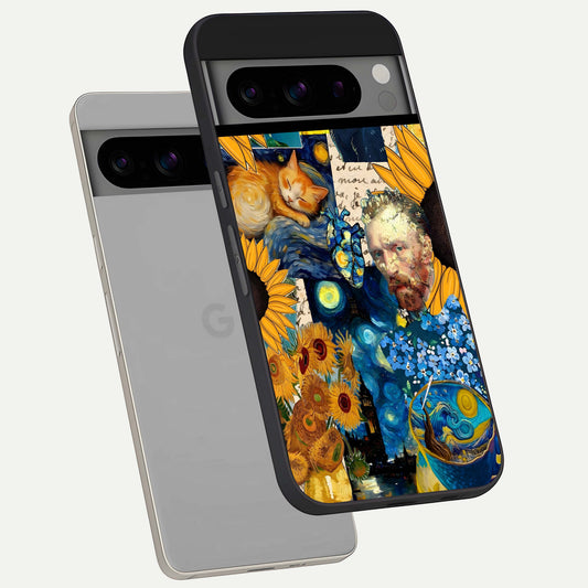  Sunflower Chic Mood Custom Name phone case For Google Pixel 8 Pro showing premium glass back cover with detailed artwork