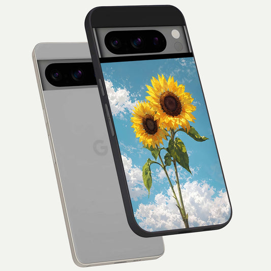  Sunlit Daisy Glow phone case For Google Pixel 8 Pro showing premium glass back cover with detailed artwork