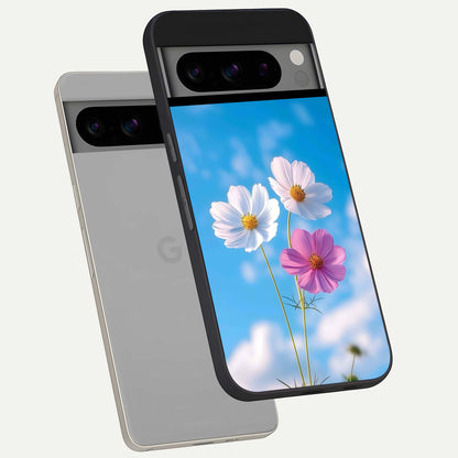  Tripple Flowers With Sky phone case For Google Pixel 8 Pro showing premium glass back cover with detailed artwork