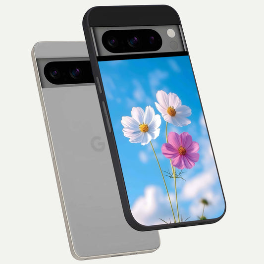 Tripple Flowers With Sky phone case For Google Pixel 8 Pro showing premium glass back cover with detailed artwork