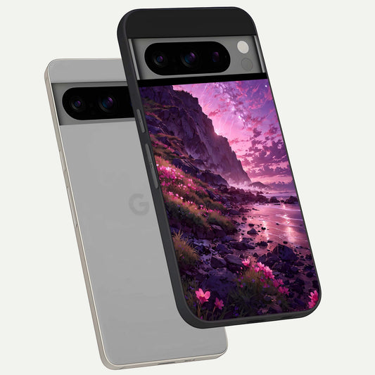  Twilight Blossom Coast phone case For Google Pixel 8 Pro showing premium glass back cover with detailed artwork