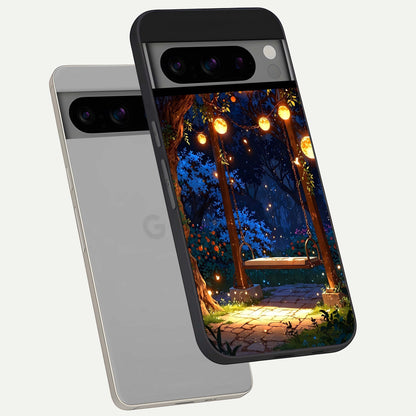  Twilight Garden Swing phone case For Google Pixel 8 Pro showing premium glass back cover with detailed artwork
