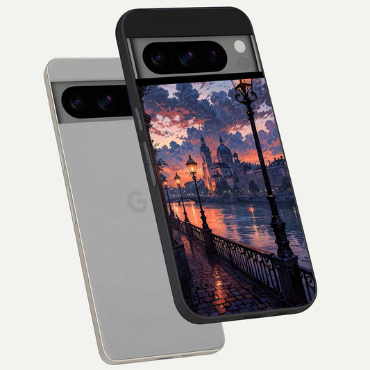  Twilight River Lights phone case For Google Pixel 8 Pro showing premium glass back cover with detailed artwork
